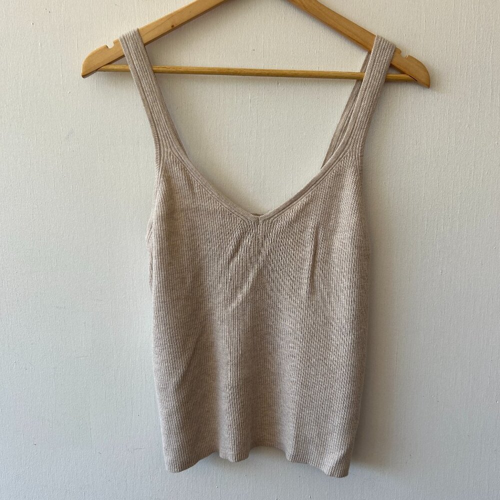 Banana Republic Y2K Knit Tank Top Womens Large Cream Ribbed Neutr Minimalist CBK